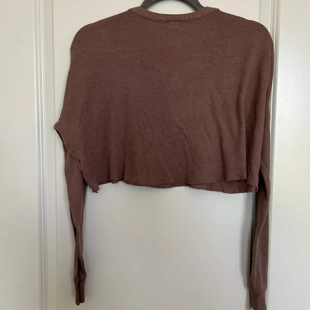 Urban Outfitters Out From Under Women's Brown Cropped Henley Top - Picture 4 of 4